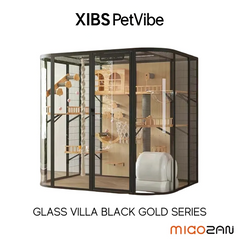 XIBS PetVibe Premium Glass Cat Villa - Black Gold Series